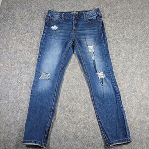 Refuge Jeans Womens 12 Blue Medium Wash Slim Jeans Stretch Whiskers Distressed